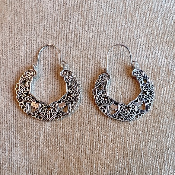 Embellished Silver Hoop Earrings - Picture 4 of 4